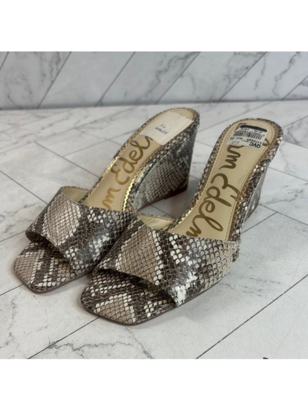 NWT Sam Edelman Womens Tesma Snake Print Leather Wedge Sandals Size 5.5M